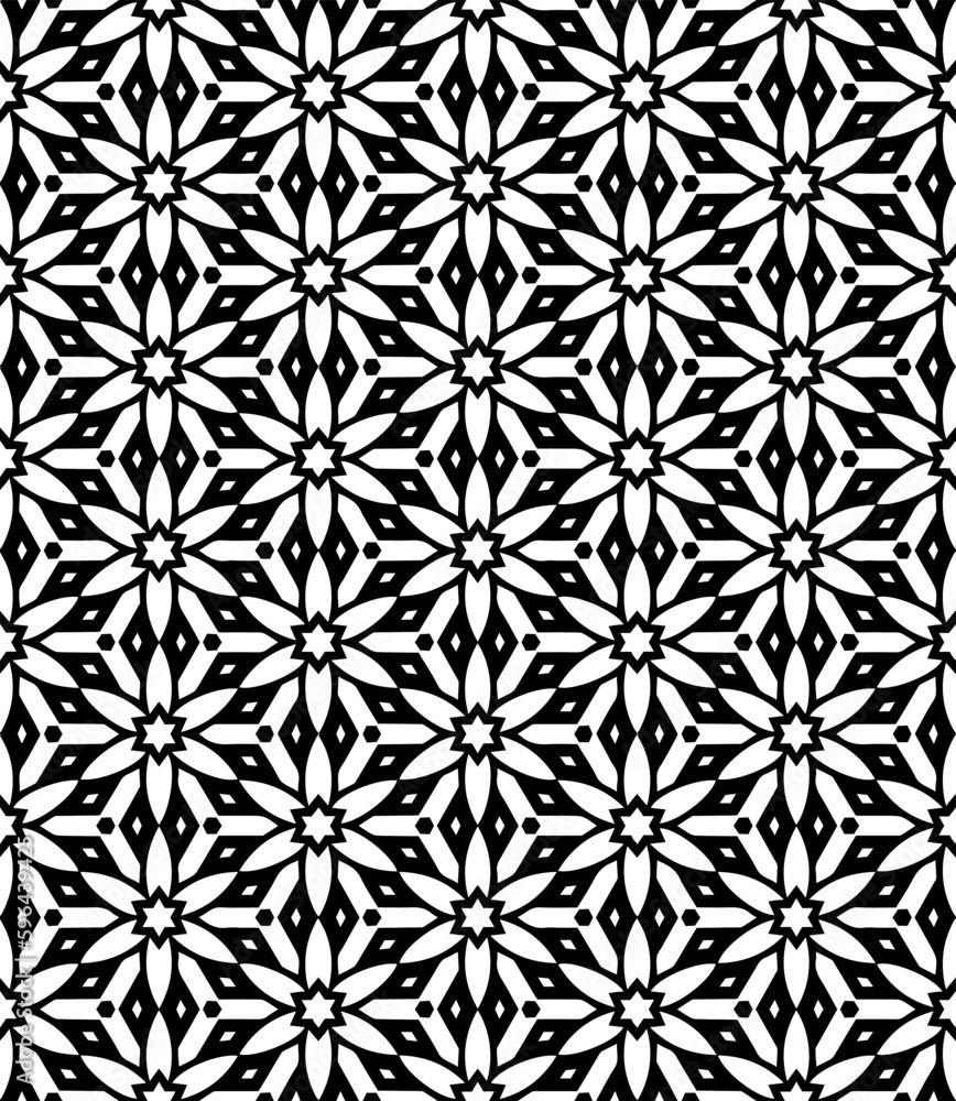 Black and white seamless abstract pattern. Background and backdrop. Grayscale ornamental design. Mosaic ornaments. Vector graphic illustration. EPS10. Black and white seamless abstract pattern. Background and backdrop. Grayscale ornamental design. Mosaic ornaments. Vector graphic illustration. EPS10.