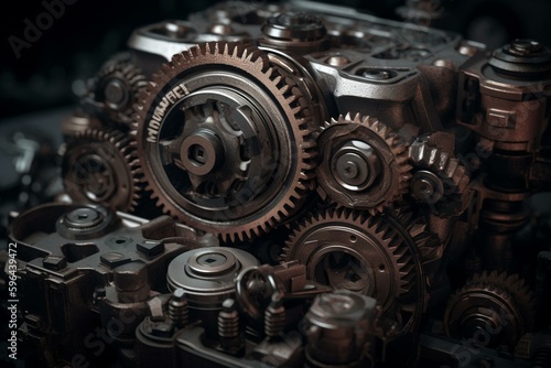 Engine mechanism consisting of gear wheels. Generative AI