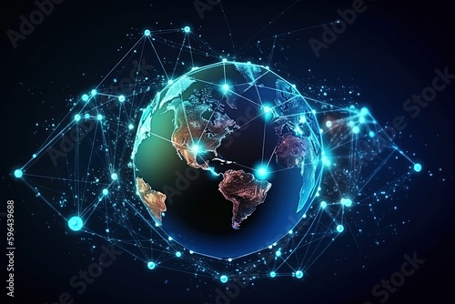 Global business concept of connections and information transfer in the world 3d illustration by ai generative