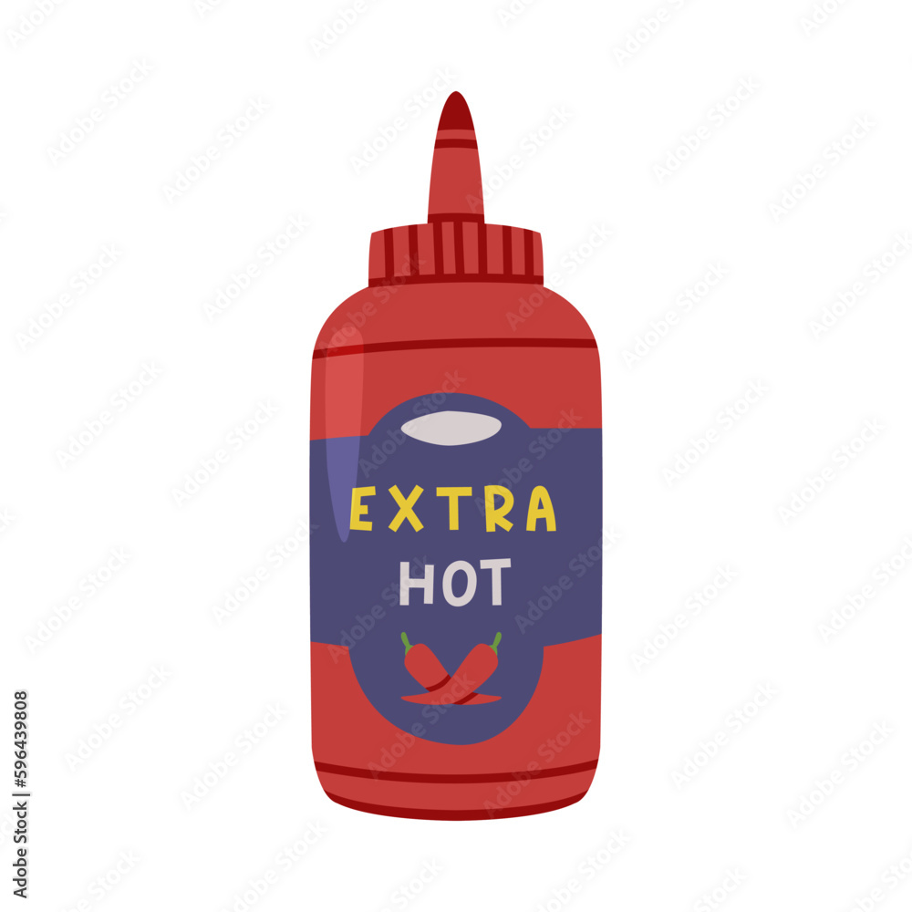 Extra Hot and Spicy Chili Sauce in Plastic Bottle with Label Vector Illustration Extra Hot and Spicy Chili Sauce in Plastic Bottle with Label Vector Illustration