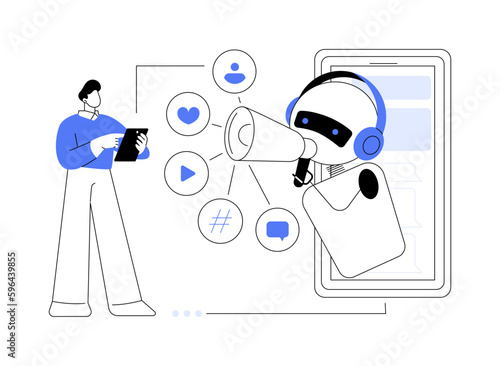 Artificial intelligence in social media abstract concept vector illustration.