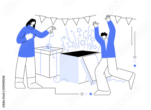 Gift-opening party abstract concept vector illustration.