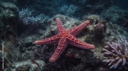 Uncovering Nature's Hidden Treasures: Noduled Sea Star Underwater on the Ocean Reef. Generative AI © AIGen
