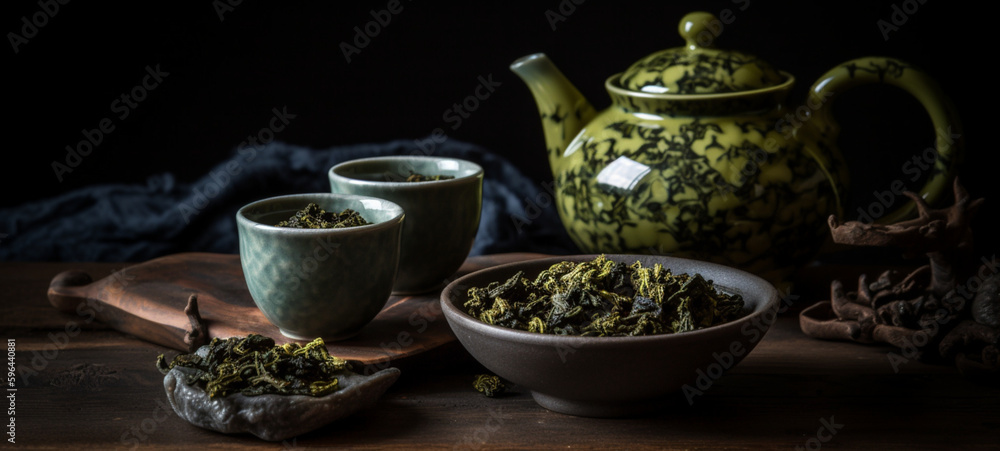Green tea on the table. Generative AI. 