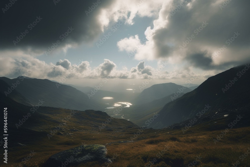 Timelapse of clouds above Norwegian mountains. Generative AI