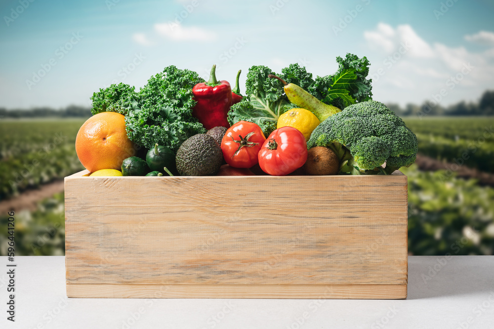 Vegetable/fruit cutting set, wooden, in crate