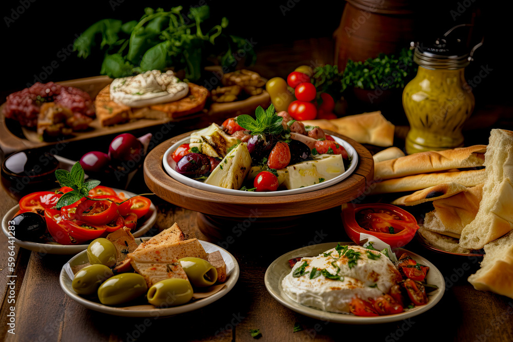 Delicious Mediterranean Dish, greek salad with fresh vegetables, healthy food