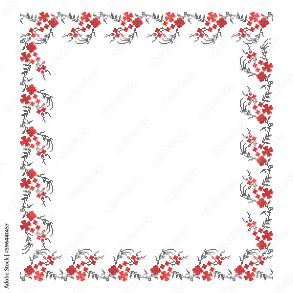 Rectangular frame made of vegetable. floral ornament, a border in the form of a circle from elements of traditional Ukrainian geometric cross-stitch, amulets, for decorating weddings, celebrations Rectangular frame made of vegetable. floral ornament, a border in the form of a circle from elements of traditional Ukrainian geometric cross-stitch, amulets, for decorating weddings, celebrations