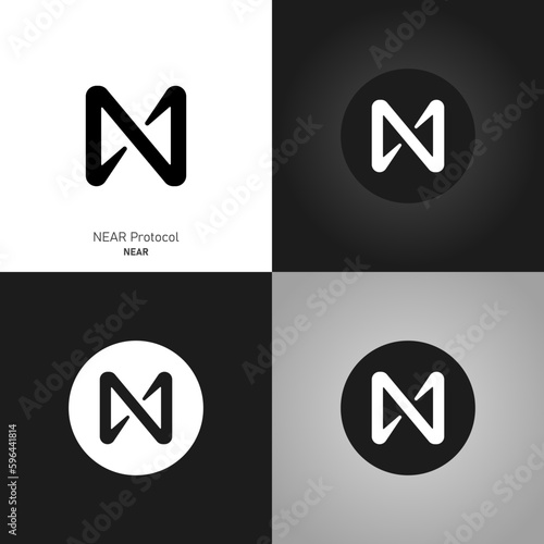 NEAR Protocol token new symbol of the DeFi project. Cryptocurrency logo, decentralized finance. The official coin icon variants on differend backgrounds. Newest actual design. Vector illustration.