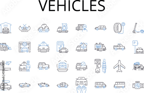 Vehicles line icons collection. Cars, Automobiles, Transportation, Modes, Conveyance, Ride-hailing, Ride-sharing vector and linear illustration. Personal transit,Commercial Generative AI