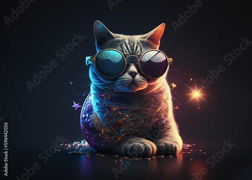Cool cosmic cat with space sunglasses. Generative AI.