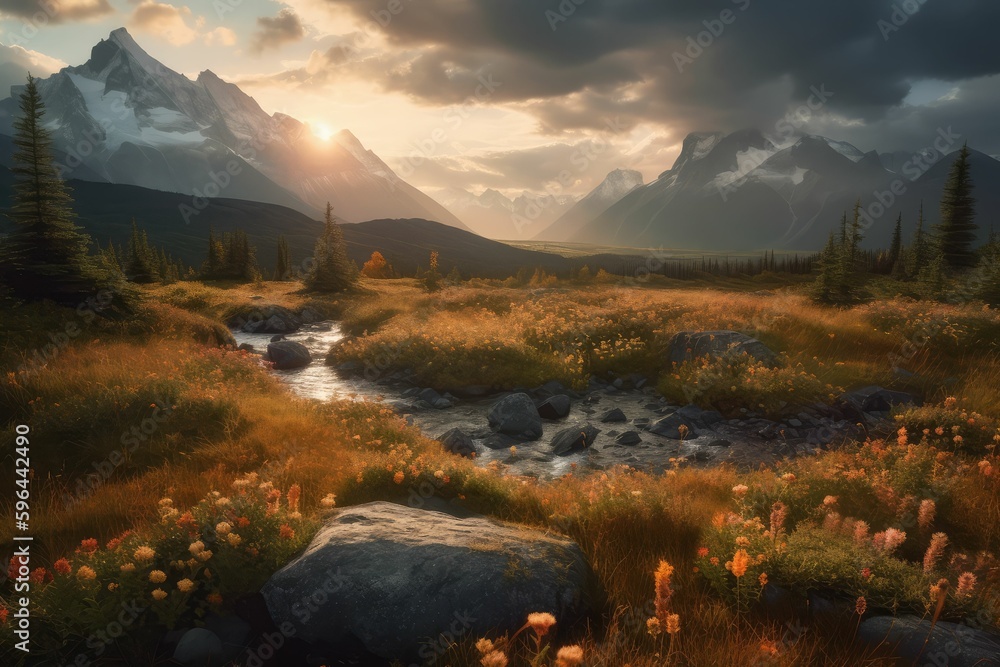 The Beauty of Nature: A Flowery Mountain Landscape Generated by AI