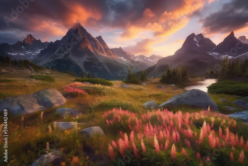 The Beauty of Nature: A Flowery Mountain Landscape Generated by AI