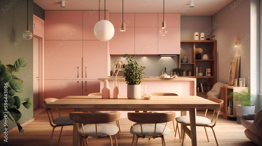 Fototapeta premium Chic Dining in a Pink and White Apartment