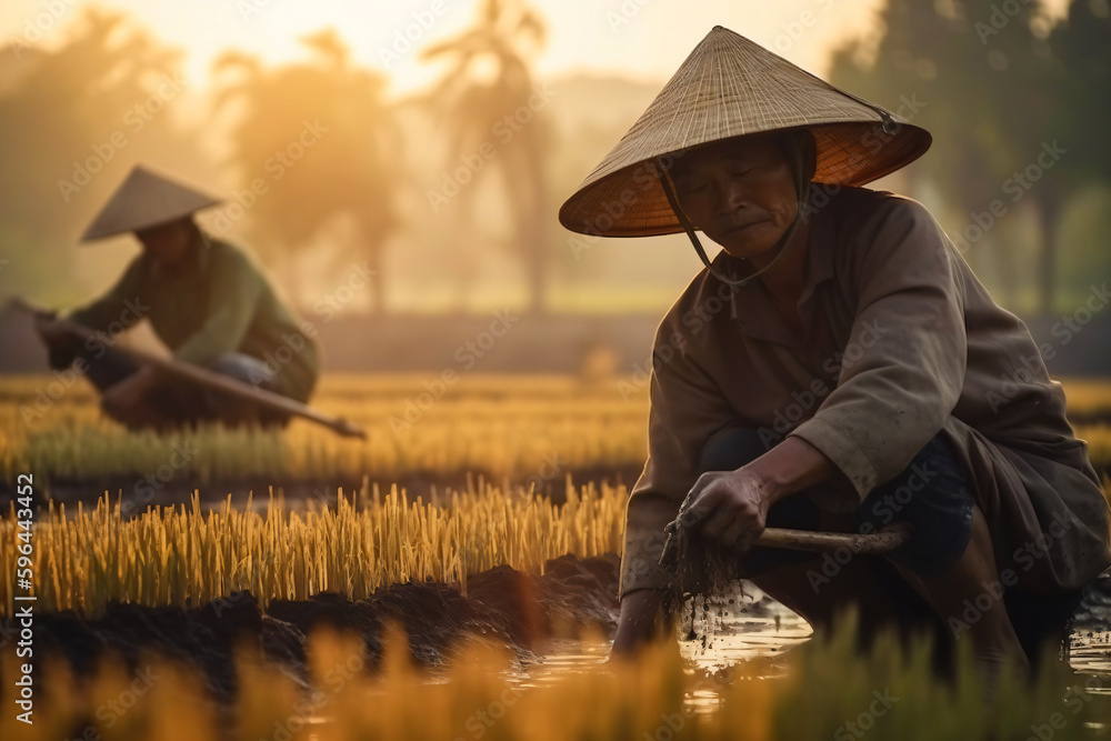 asian rice farmers, fictional persons created with generative ai Stock  Illustration | Adobe Stock