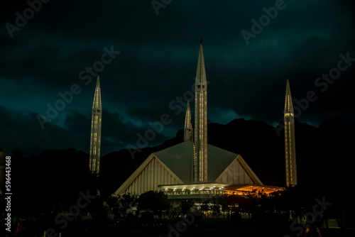 Shah Faisal Mosque. largest mosque in the world. night view photo