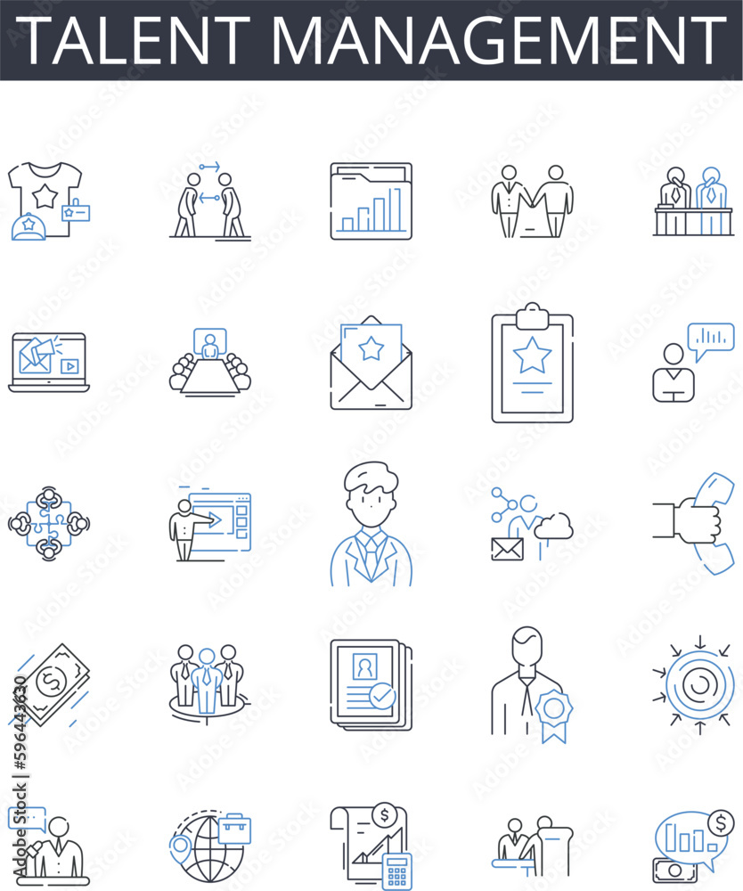 Talent management line icons collection. Employee retention, Performance evaluation, Succession planning, Workforce planning, Leadership development, Human resources, Staff management Generative AI