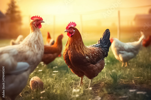 Canvas Print Closeup of a hen in a farmyard