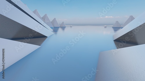 Abstract architecture background buildings geometric shape 3d render