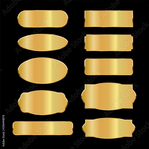 Golden metal plates collection on black background
