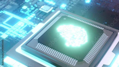 AI Microchips activated. Artificial Intelligence, cinematic 3D. Processor.