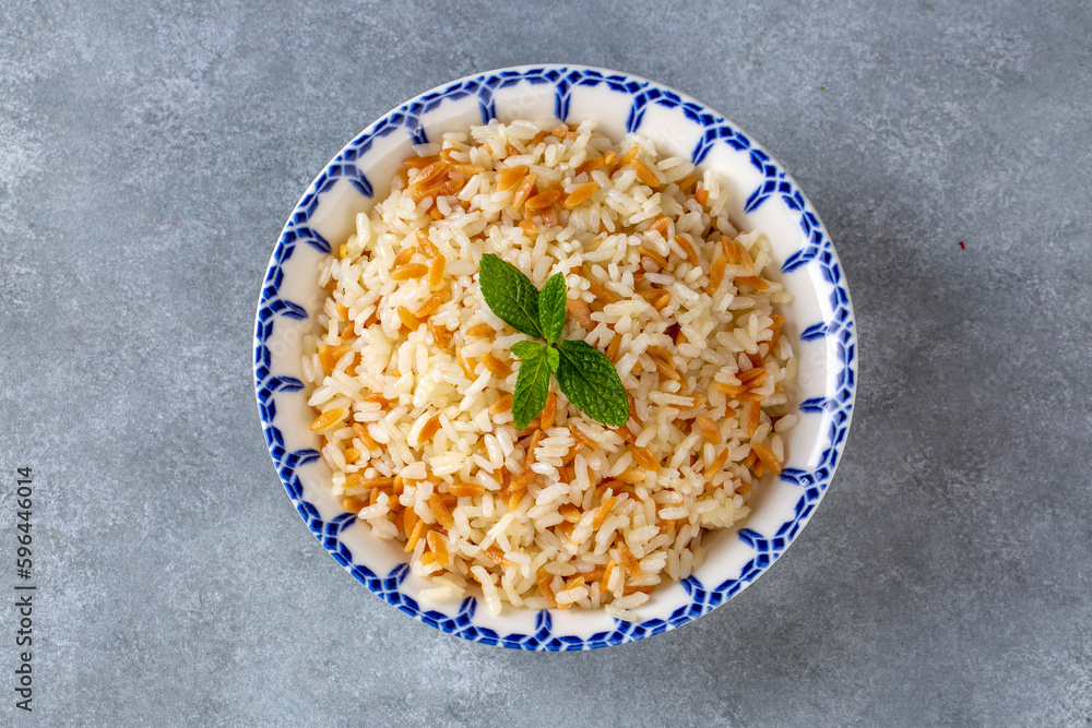 Traditional delicious Turkish food; Turkish style rice pilaf (Turkish name; Arpa sehriyeli pirinc pilavi) Traditional delicious Turkish food; Turkish style rice pilaf (Turkish name; Arpa sehriyeli pirinc pilavi)