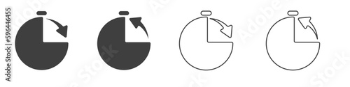 Stopwatch vector icon set. Countdown time forward and backward vector. Stopwatch with arrows vector. Stopwatch outline.