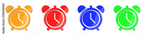 Alarm clocks set of vector icons. Stylish alarm clock vector. Time concept icons of colored clocks. Advertising alarms vector for web design.