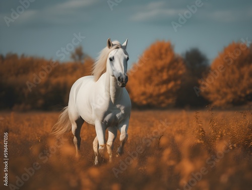 white horse in the field (Generative AI)