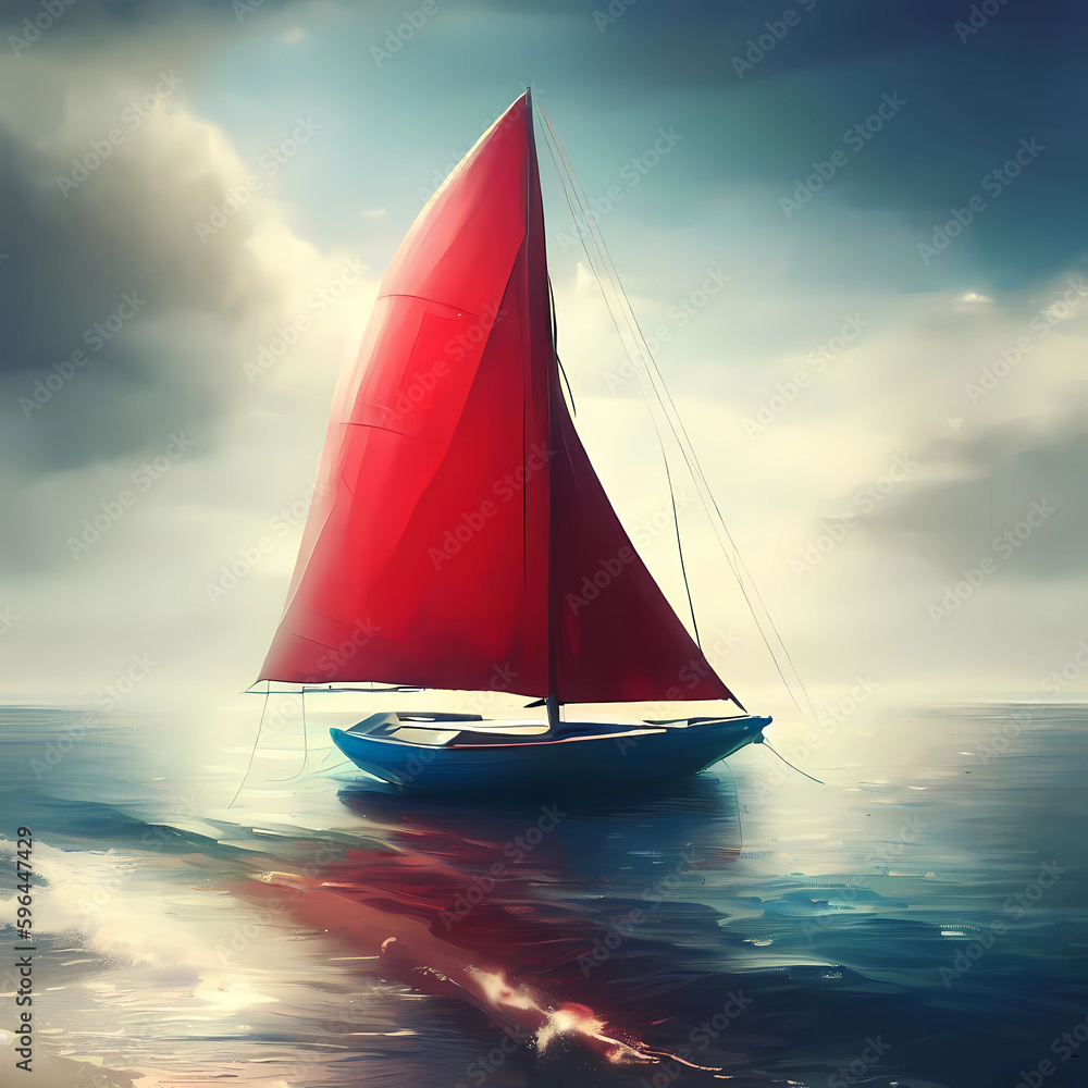 A red sailboat. Generative AI.