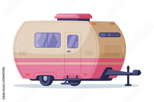 Mobile home on wheels, tiny house. Side view of camping travel trailer vector illustration