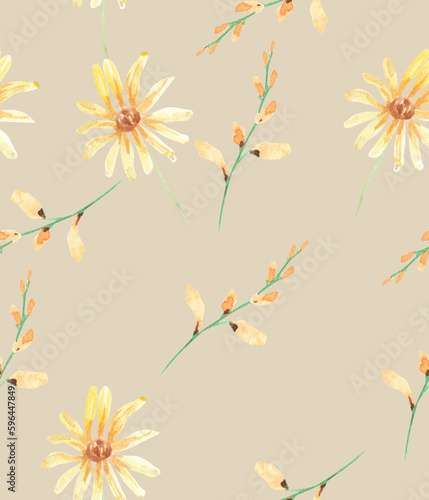 Watercolor field flowers pattern . Seamless pattern. Wildflowers. Gentle illustration. Floral design. Meadow plants. Idea for greeting  packing  wrapping paper  package  backgrounds  cards  decor.