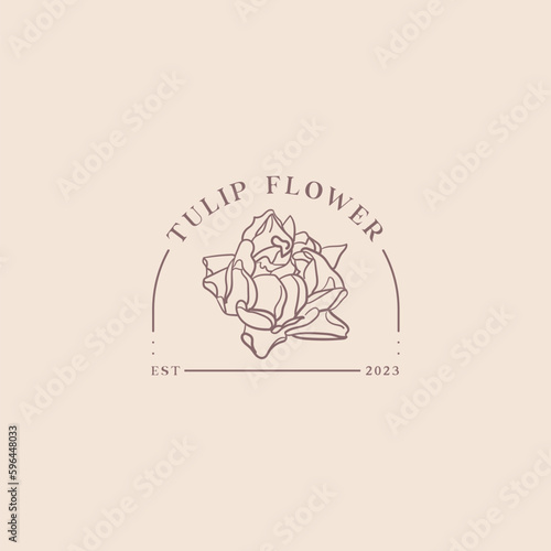Tulip Flower Hand Drawn Vector Outline Logo Design. Botanical Pointed Tulip Illustration for Tattoos, Branding, Postcards, Label, Stickers. Elegant Vintage Feminine Art.