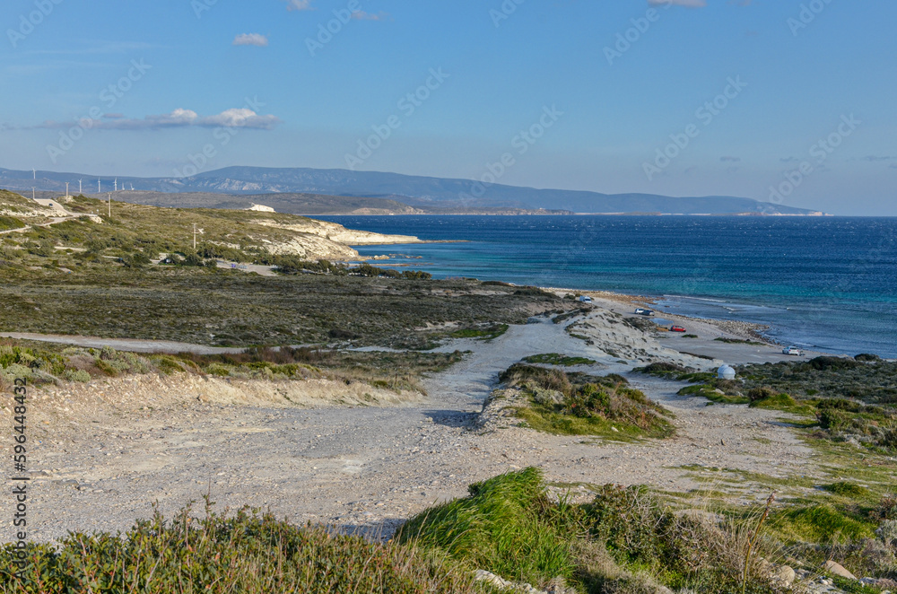 scenic view of Gilikli Beach near Alacati (Cesme, Izmir province, Turkey) scenic view of Gilikli Beach near Alacati (Cesme, Izmir province, Turkey)