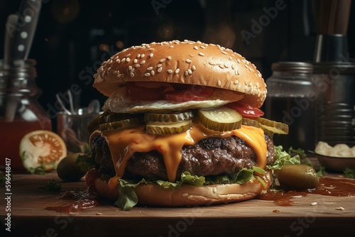 An up-close view of the burger. Generative AI