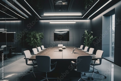 Modern meeting space with sleek design and advanced technology. Generative AI