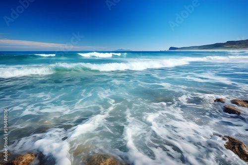 The sparkling blue ocean, with its waves crashing against the sandy shore and the warm sun shining overhead, is a sight that embodies the essence of summer