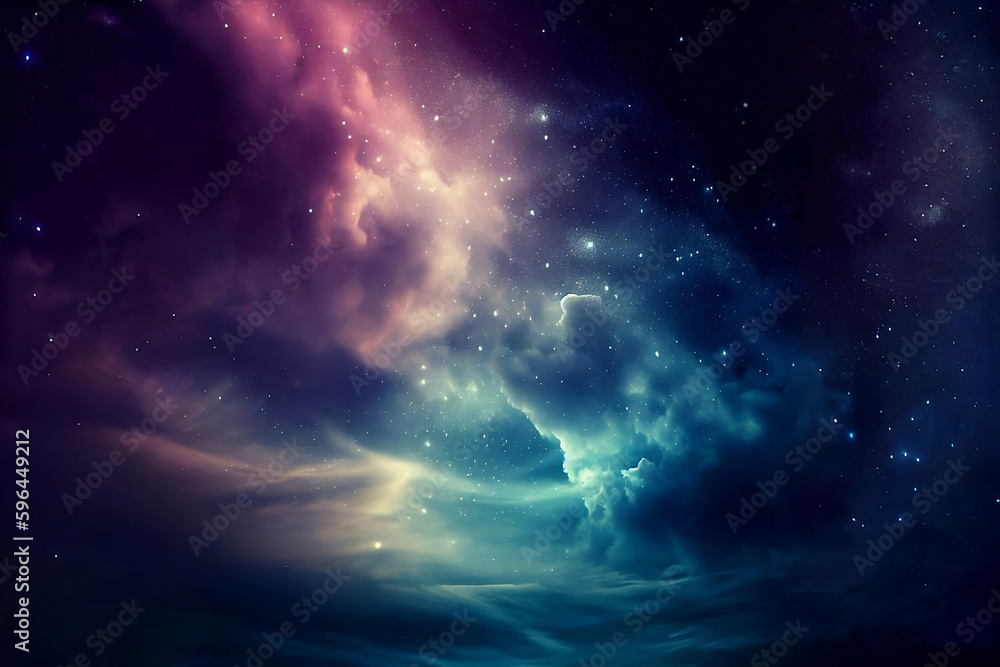 Cielo notturno stellato con nubi e galassia generato dall'AI