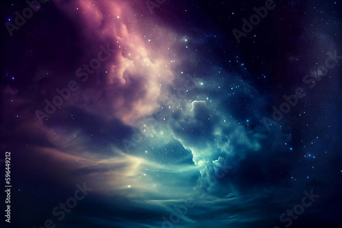 Cielo notturno stellato con nubi e galassia generato dall'AI