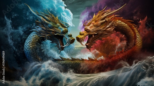 two dragons fight