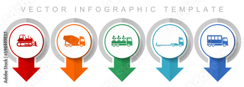 Transport icon set, miscellaneous pointer icons such as bulldozer, concrete mixer, truck and delivery for webdesign and mobile applications, modern design infographic vector template