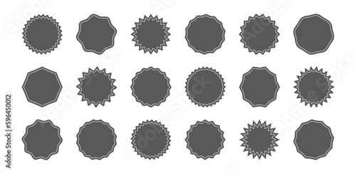 Sticker star shape, badge starburst, sale price tag circle, sun vector icon, sunburst round label, black sign award, achievement, medal set isolated on white background. Simple illustration