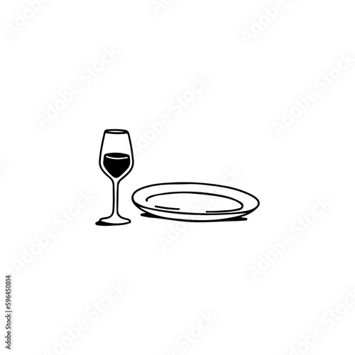vector doodle illustration of plates and drinks