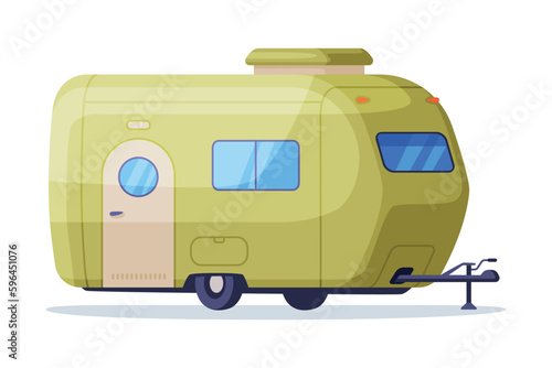 Mobile home on wheels, Side view of retro tiny travel trailer, touristic transport vector illustration