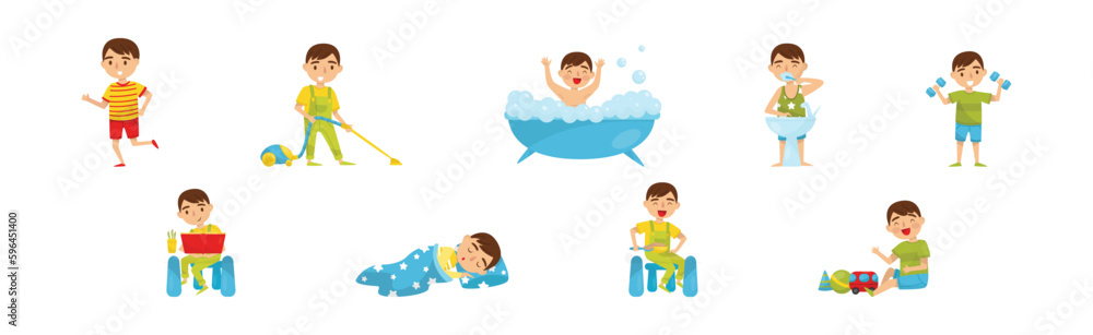 Boy Day Routine Activity and Daily Schedule Vector Set Boy Day Routine Activity and Daily Schedule Vector Set