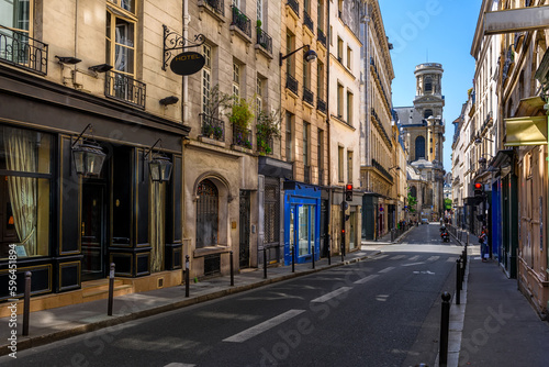 Cozy street in Paris  France. Cityscape of Paris. Architecture and landmarks of Paris
