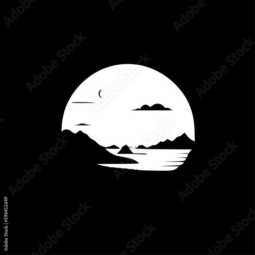 Sunset - Black and White Isolated Icon - Vector illustration