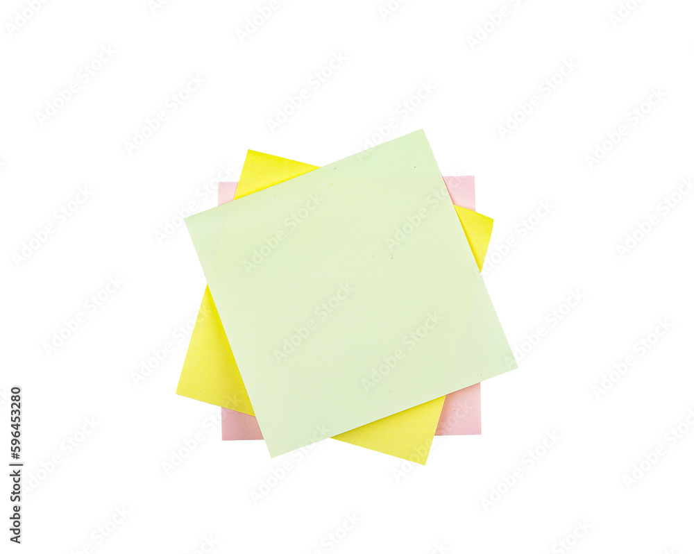Different sticky notes, blank memo sticker stack top view isolated on white Different sticky notes, blank memo sticker stack top view isolated on white