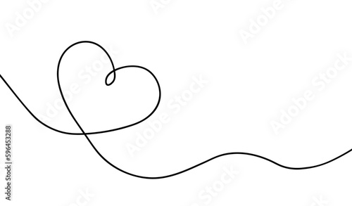 Heart continuous line drawing. One single hands drawn contour heart for design love print. Symbol love oneline. Black lineart sketch isolated on white background. Romance outline. Vector illustration photo