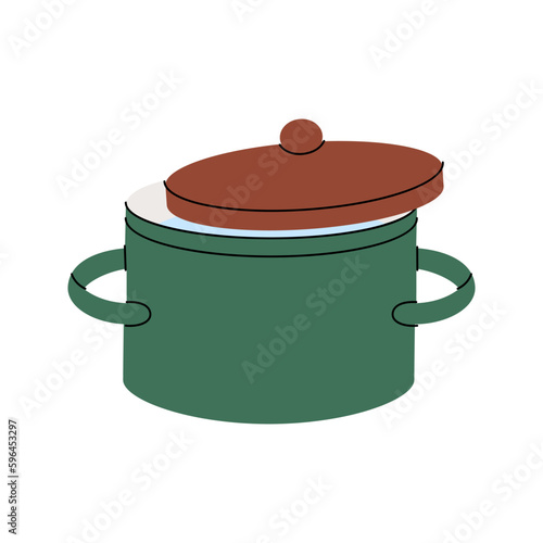 Pot with lid, pot, saucepan icon. Kitchen tools silhouette. Vector illustration.